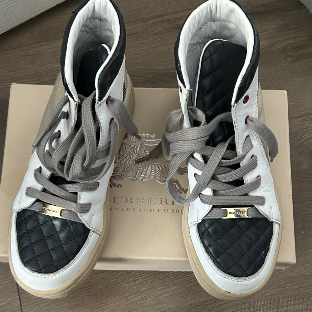 Burberry Kid's Quilted High-Top Sneakers - Black and White